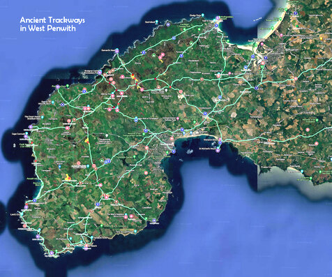 Conjectural map of main ancient trackways in West Penwith