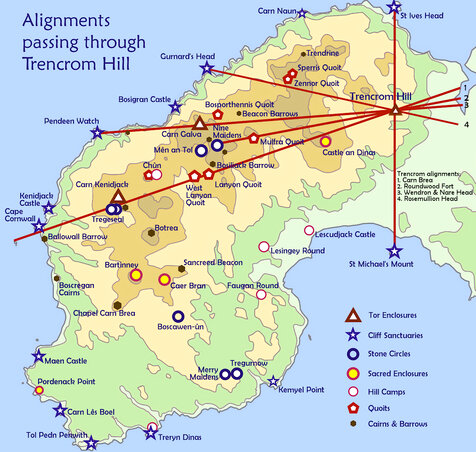 Backbone alignments passing through Trencrom Hill